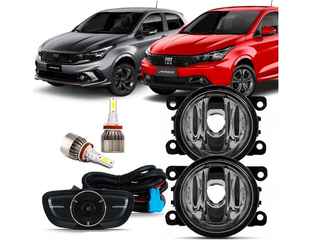 Kit Farol Milha Fiat Argo 2017 2018 2019 2020 2021 2022 2023 2024 Botão Modelo Original Com Super Led