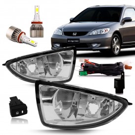 Kit Farol Milha Neblina Civic 2004 2005 Botão Modelo Original Com Super Led