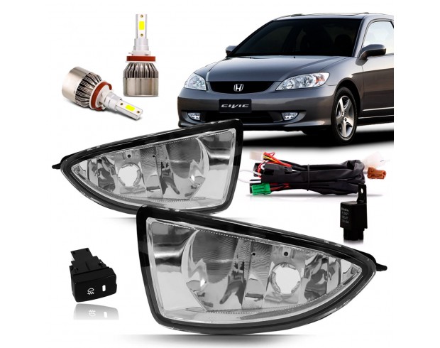 Kit Farol Milha Neblina Civic 2004 2005 Botão Modelo Original Com Super Led