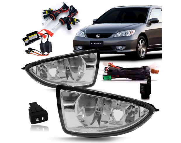 Kit Farol Milha Neblina Civic 2004 2005 Botão Modelo Original Com Xenon 8k