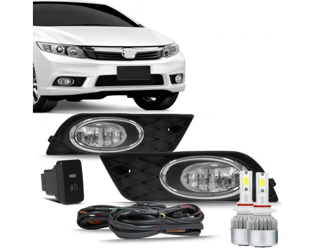 Kit Farol Milha Neblina Civic 2012 2013 2014 Botão Modelo Original Com Super Led