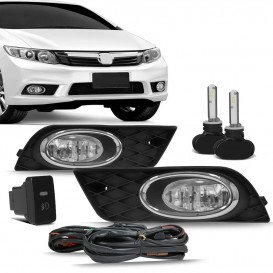 Kit Farol Milha Neblina Civic 2012 2013 2014 Botão Modelo Original Com Ultra Led