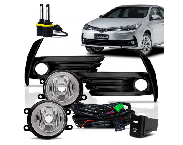 Kit Farol Milha Neblina Corolla 2017 2018 2019 Botão Modelo Original Com Led Nano Vidro