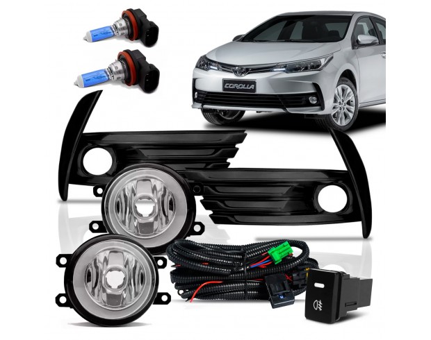 Kit Farol Milha Neblina Corolla 2017 2018 2019 Botão Modelo Original Com Super Branca Vidro