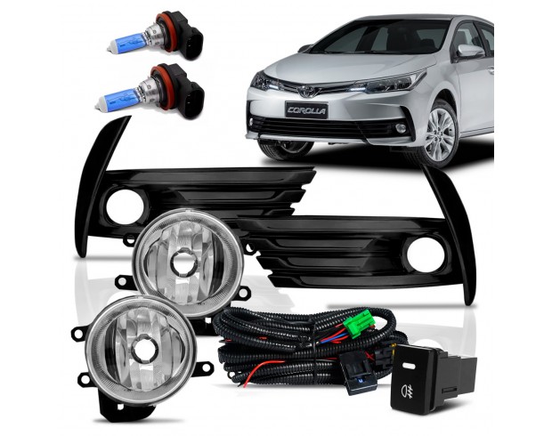 Kit Farol Milha Neblina Corolla 2017 2018 2019 Botão Modelo Original Com Super Branca Acrílico