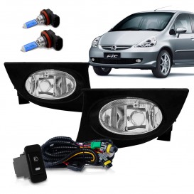 Kit Farol Milha Neblina Fit 2007 2008 Botão Modelo Original Com Super Branca