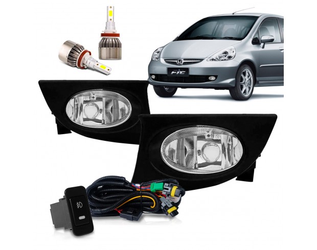 Kit Farol Milha Neblina Fit 2007 2008 Botão Modelo Original Com Super Led