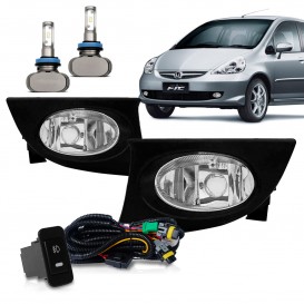 Kit Farol Milha Neblina Fit 2007 2008 Botão Modelo Original Com Ultra Led