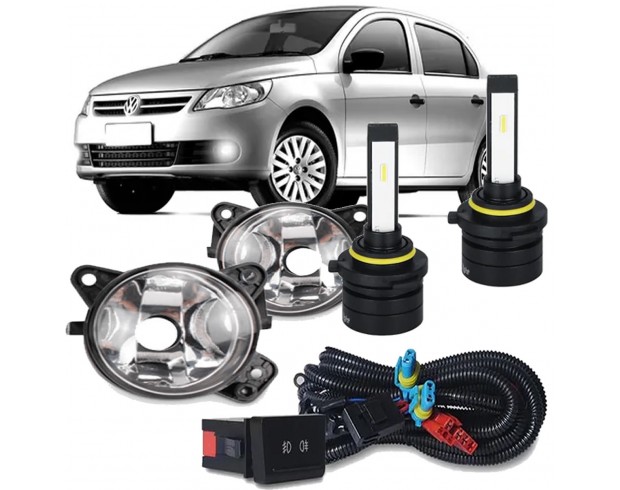 Kit Farol Milha Neblina Gol G5 2009 2010 2011 2012 2013 2014 2015 Botão Modelo Original Com Led Nano