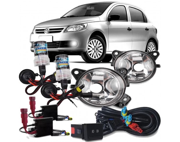 Kit Farol Milha Neblina Gol G5 2009 2010 2011 2012 2013 2014 2015 Botão Modelo Original Com Xenon 12.000K